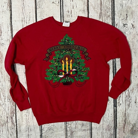 Vintage Merry Christmas Holiday 1980s Crewneck Ugly Sweater Party 80s Sweatshirt - Picture 1 of 5